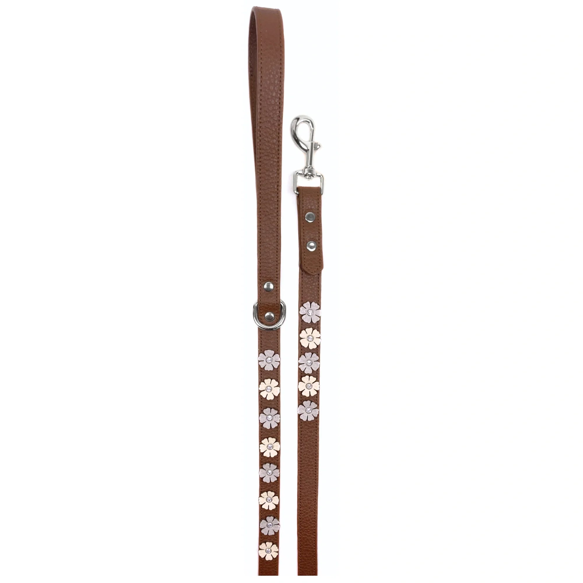 Brown - Silver - deri köpek gezdirme kayışı
