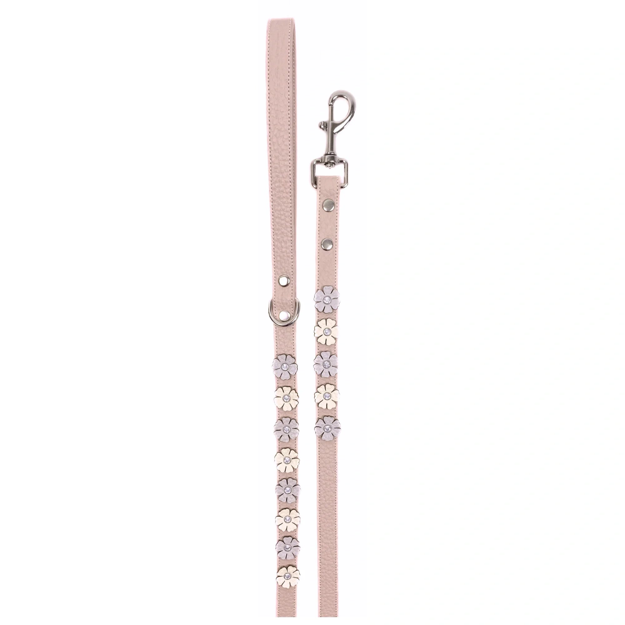 Powder Pink - Blue - Silver - deri köpek gezdirme kayışı