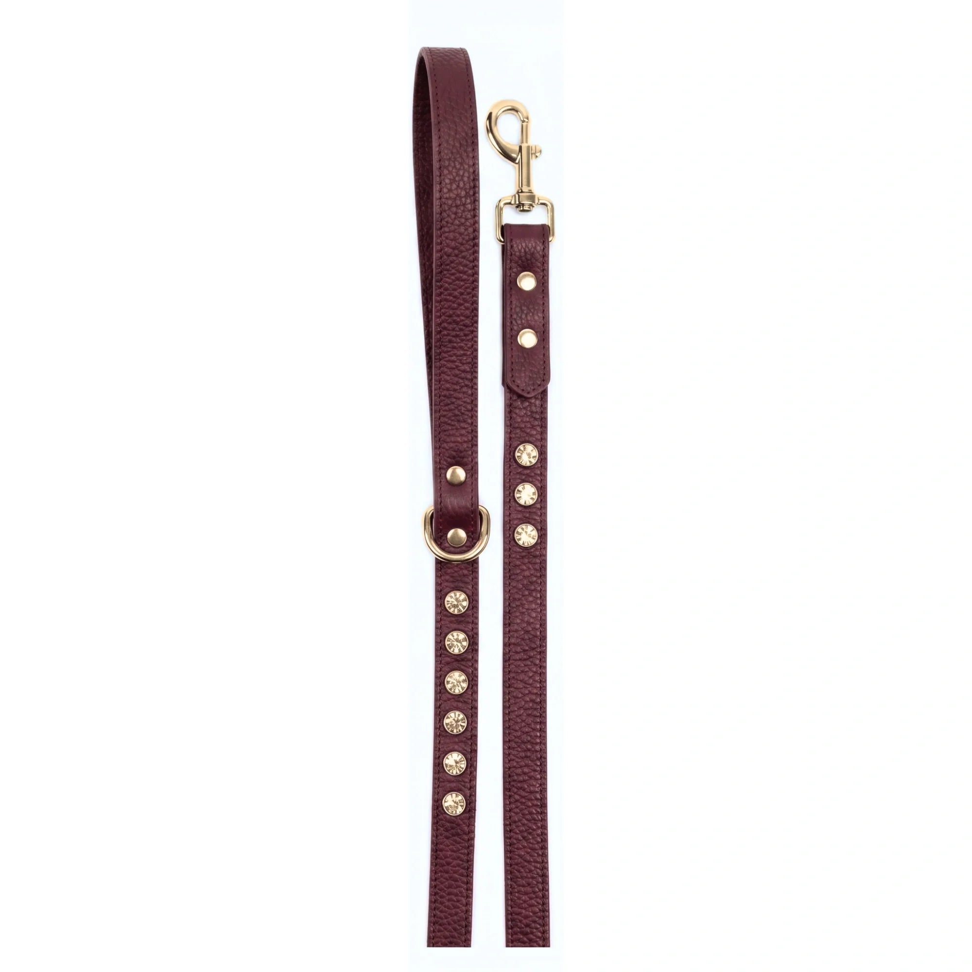 Burgundy - Gold - deri köpek gezdirme kayışı