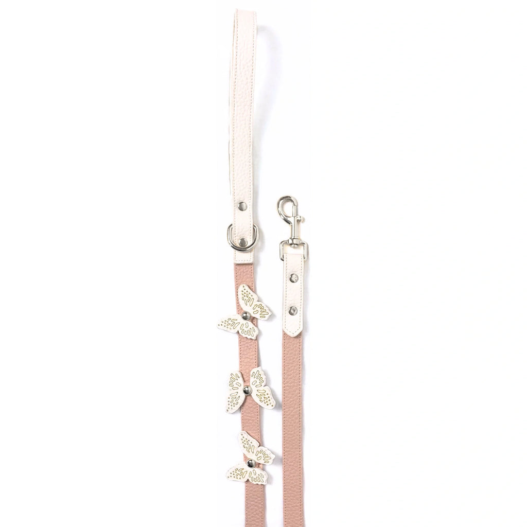 Powder Pink - Silver - deri köpek gezdirme kayışı